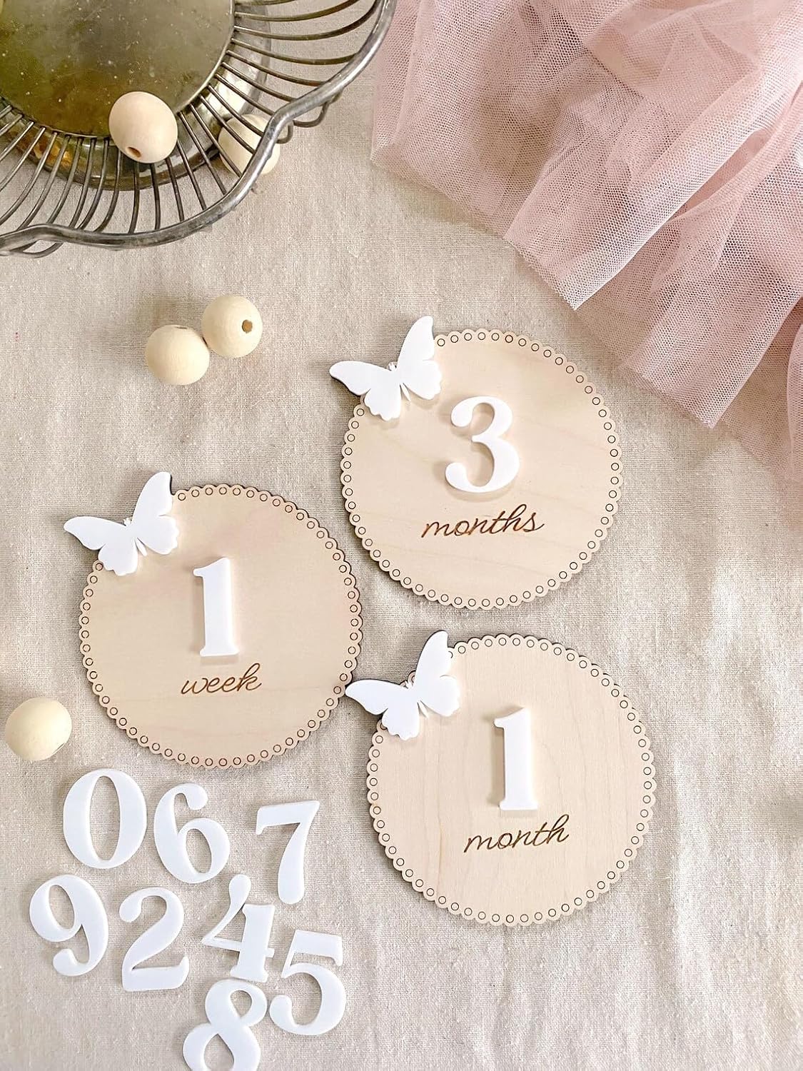 3D Wooden Baby Monthly Milestone Discs - Butterfly Design